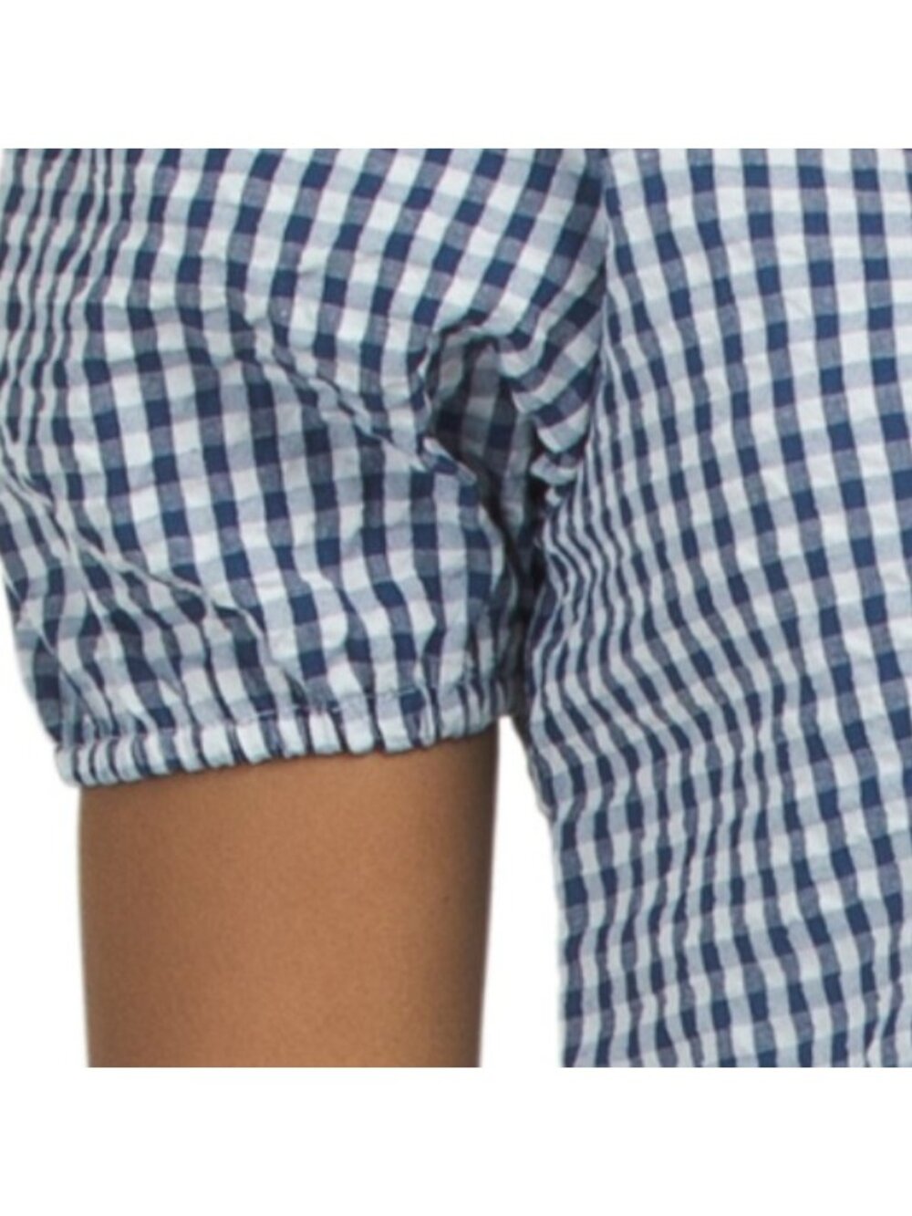 LIV LOS ANGELES Gingham Short Puff Sleeve Top With Collar And Tie Detail - Picture 4 of 5